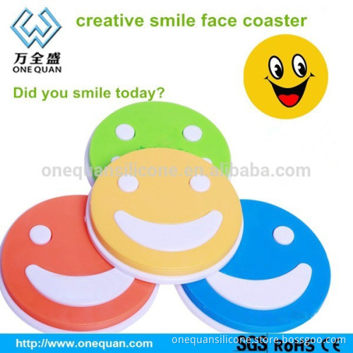 2015 new design silicone creative smile face coaster/silicone coaster